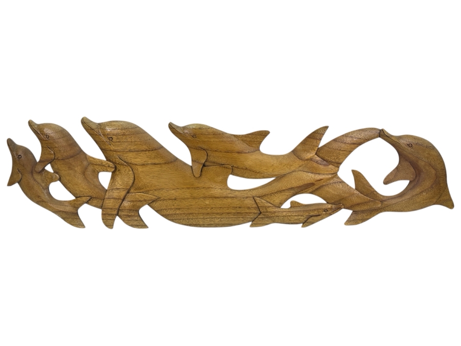 Carved Wooden Dolphin Sculpture Wall Decor 36.5 X 9 [Photo 1]