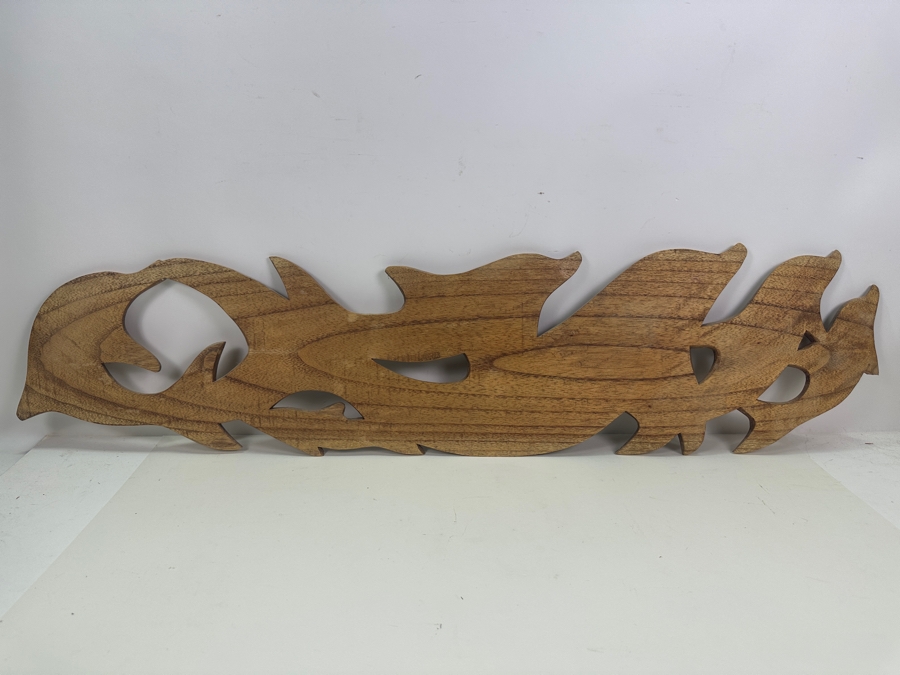 Carved Wooden Dolphin Sculpture Wall Decor 36.5 X 9 [Photo 3]