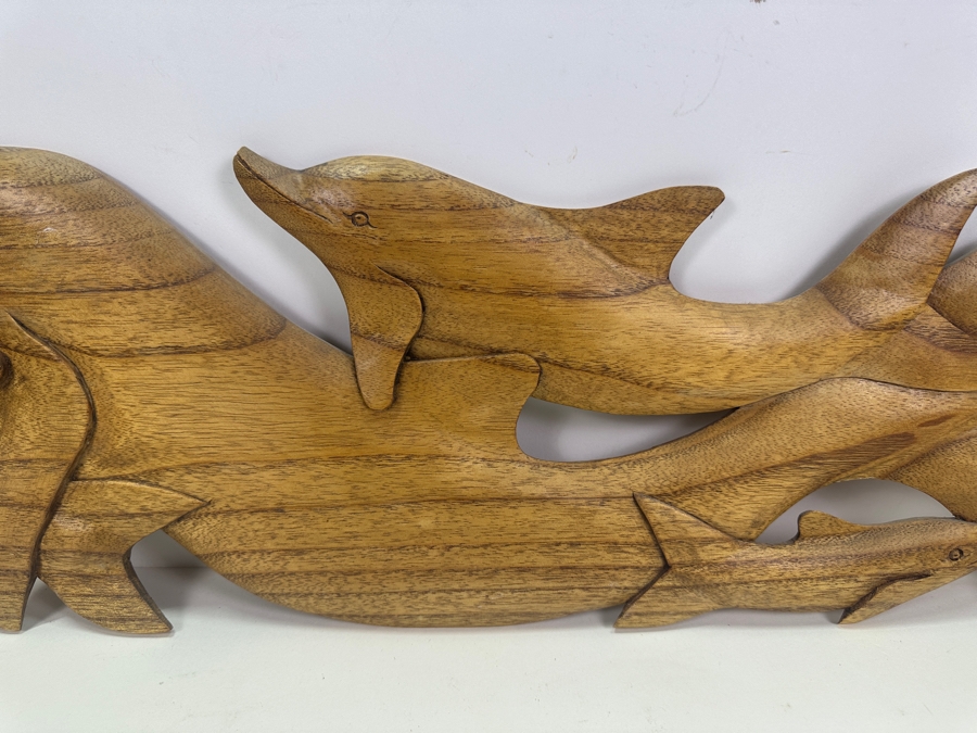 Carved Wooden Dolphin Sculpture Wall Decor 36.5 X 9 [Photo 2]