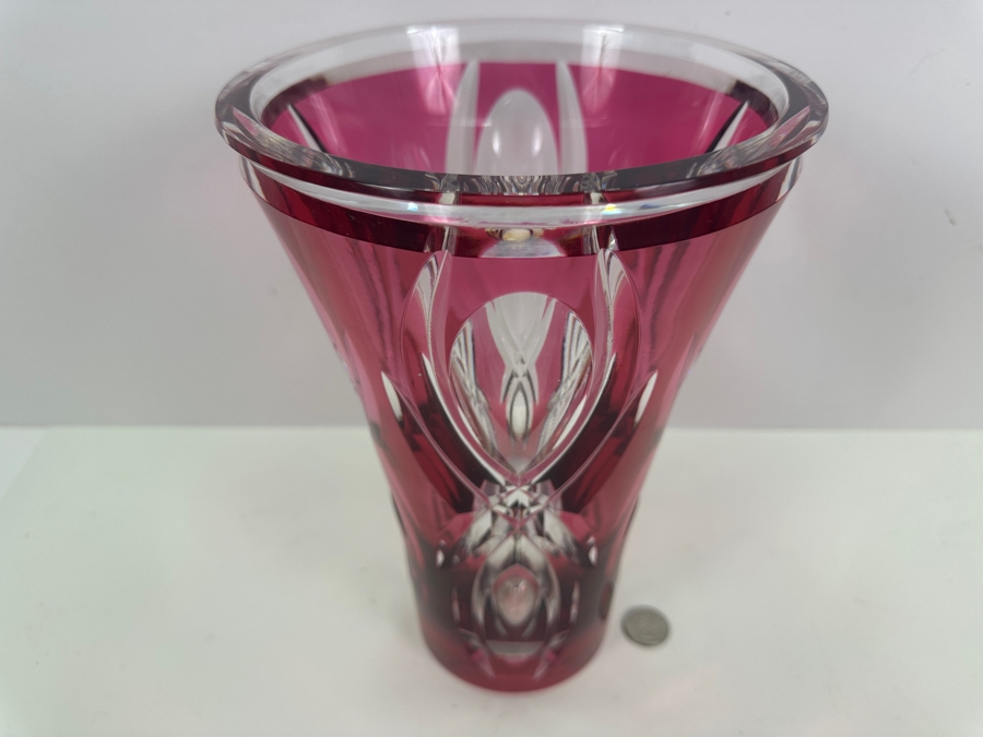 Val Saint Lambert Crystal Vase With Amethyst Core Belgian Crystal 11'H [Photo 2]