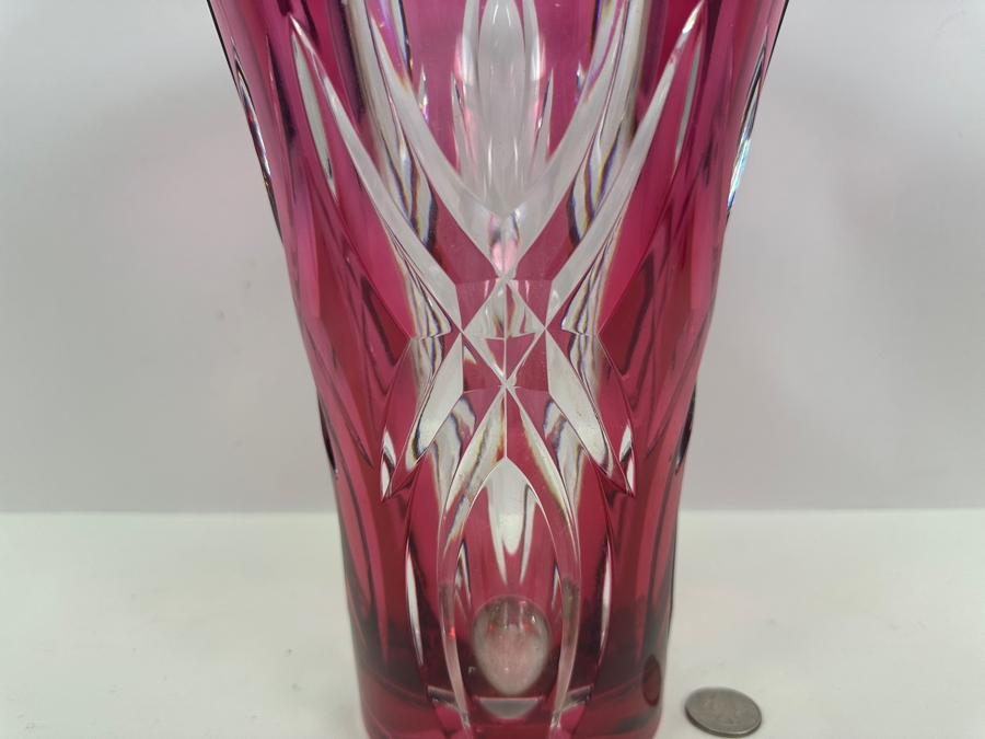 Val Saint Lambert Crystal Vase With Amethyst Core Belgian Crystal 11'H [Photo 3]