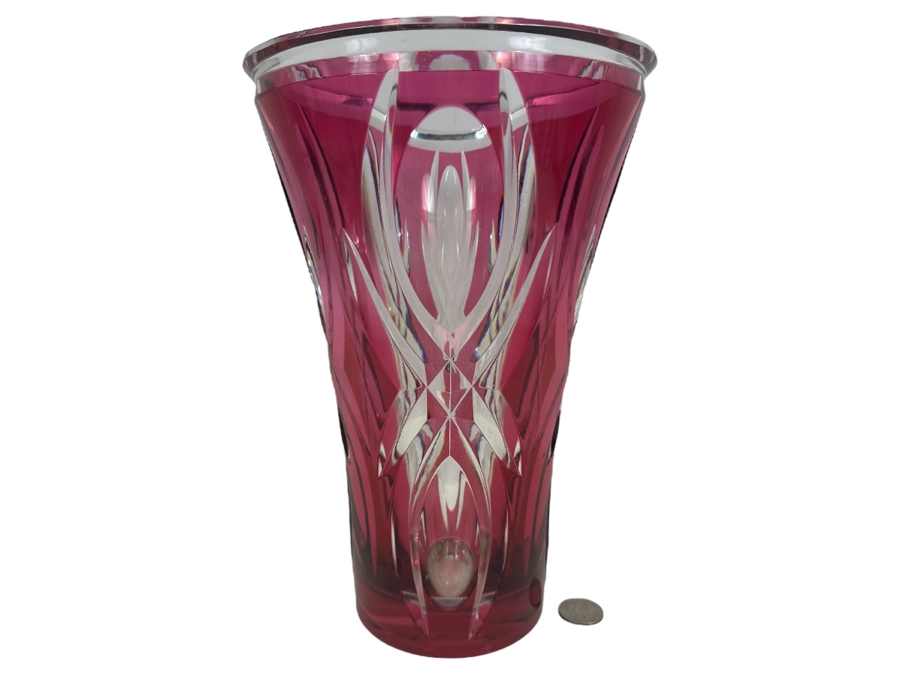 Val Saint Lambert Crystal Vase With Amethyst Core Belgian Crystal 11'H [Photo 1]