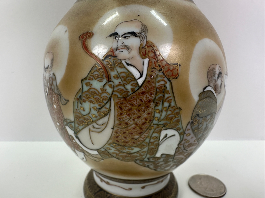Antique Japanese Hand Painted Satsuma Porcelain Vase Signed 7.25'H [Photo 6]