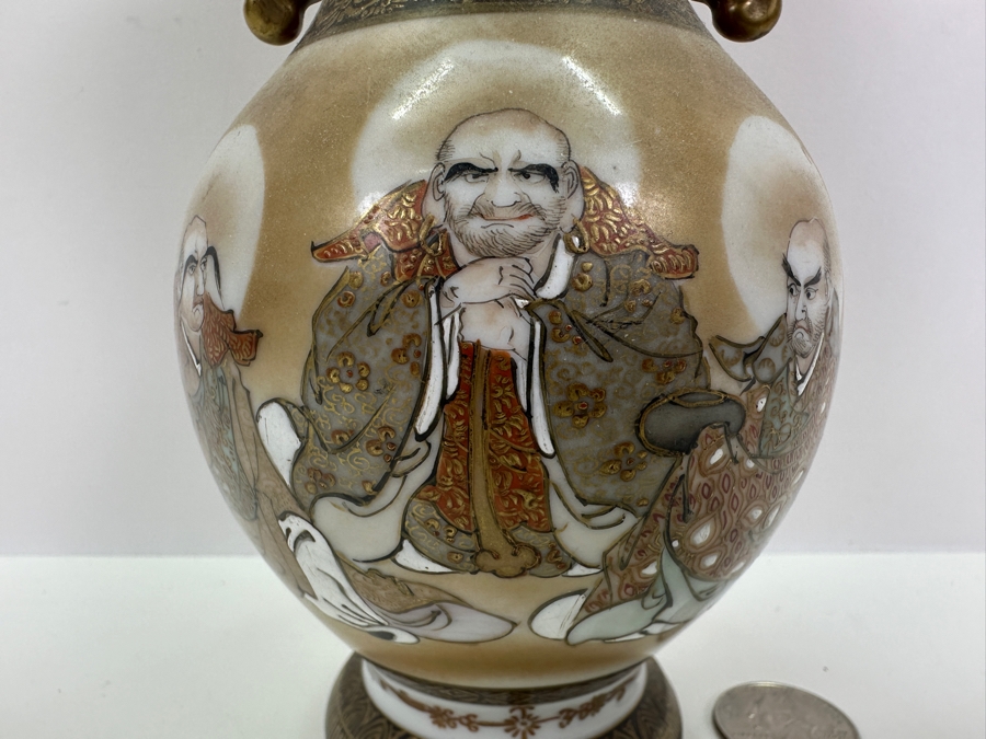Antique Japanese Hand Painted Satsuma Porcelain Vase Signed 7.25'H [Photo 3]