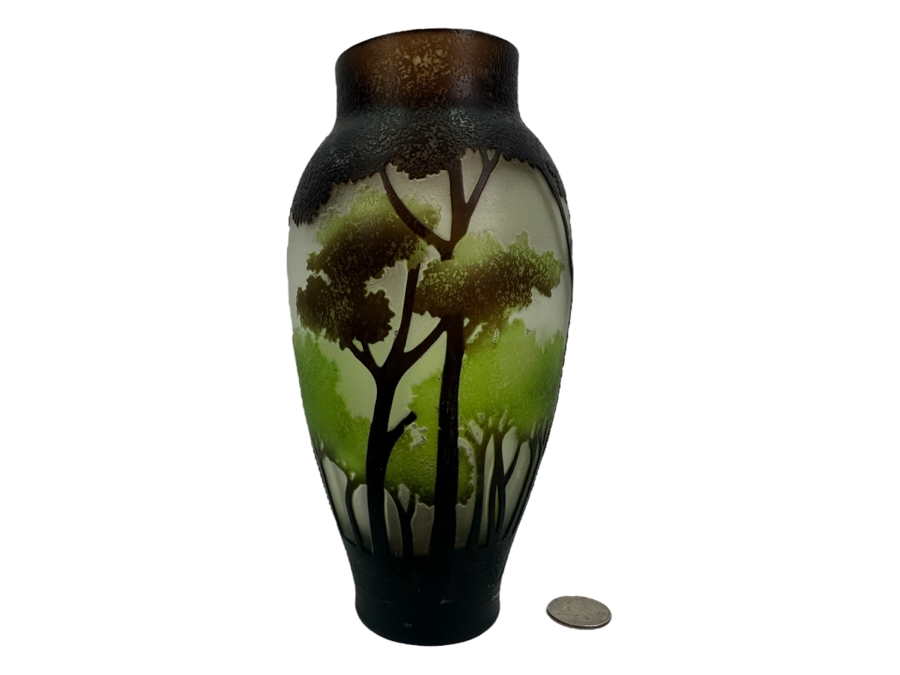 Emile Galle Style Cameo Art Nouveau Glass Vase With Landscape 8'H [Photo 1]