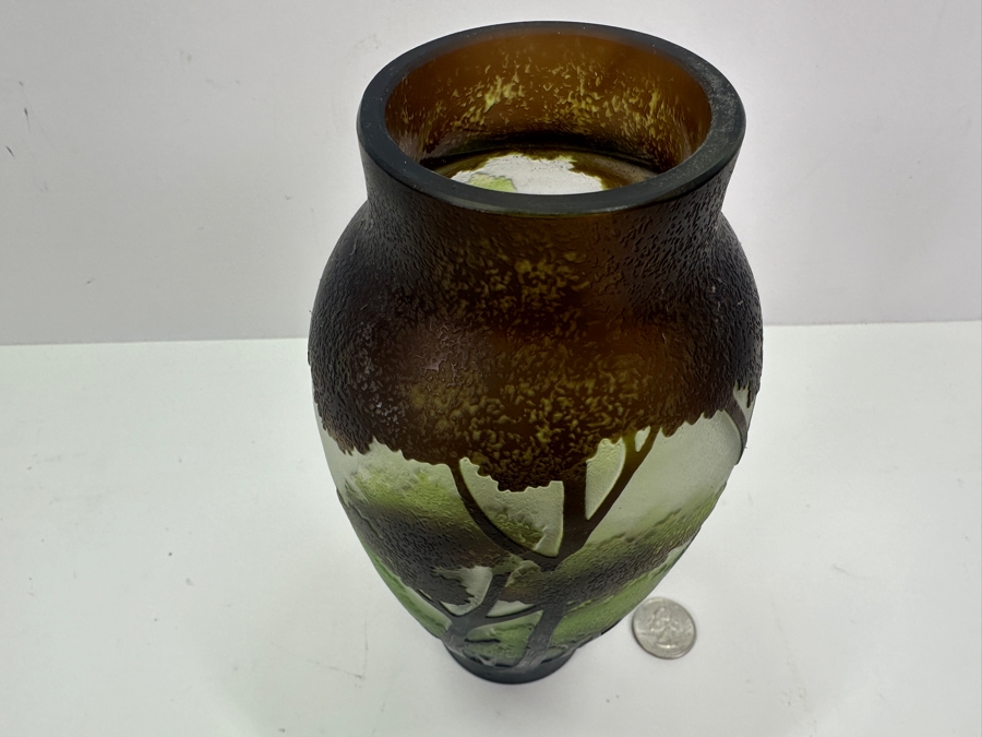 Emile Galle Style Cameo Art Nouveau Glass Vase With Landscape 8'H [Photo 3]