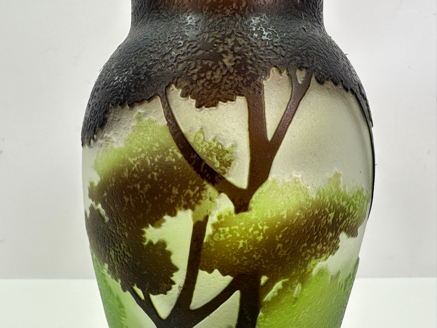 Emile Galle Style Cameo Art Nouveau Glass Vase With Landscape 8'H [Photo 4]