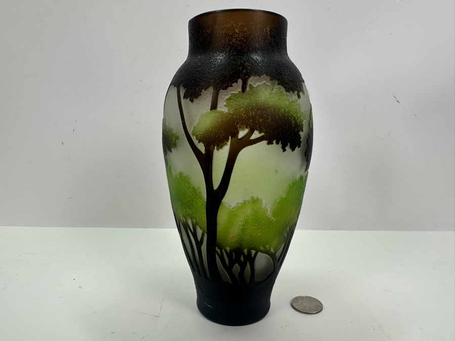 Emile Galle Style Cameo Art Nouveau Glass Vase With Landscape 8'H [Photo 5]