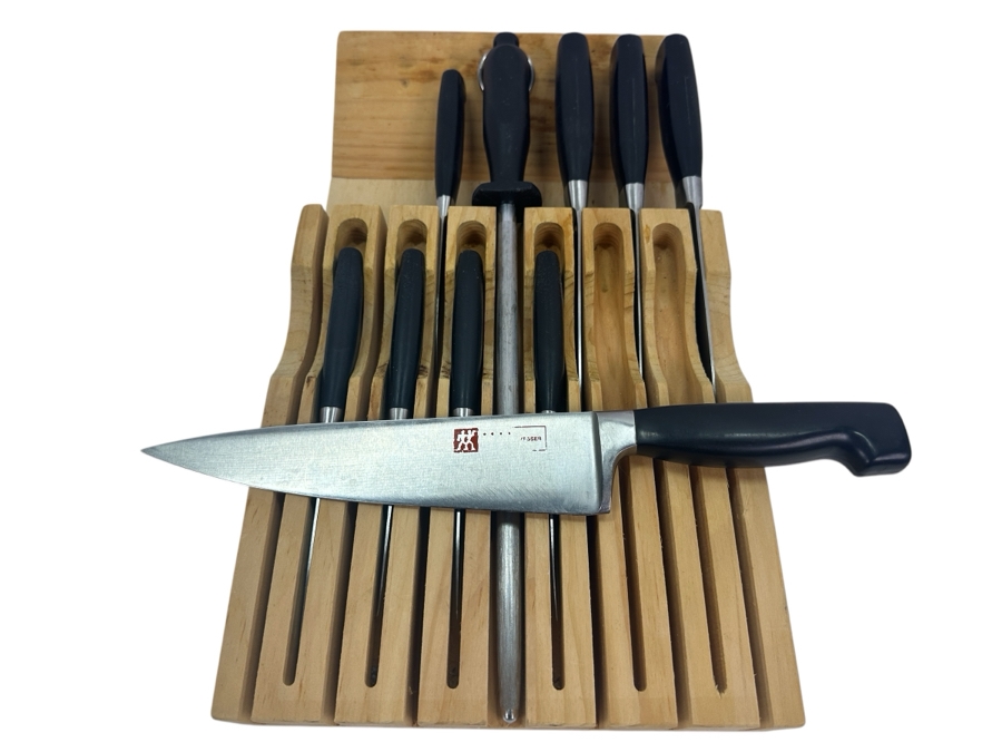 Zwilling J. A. Henckels Solingen Germany Knife Set Knives With Wooden Storage Rack [Photo 1]