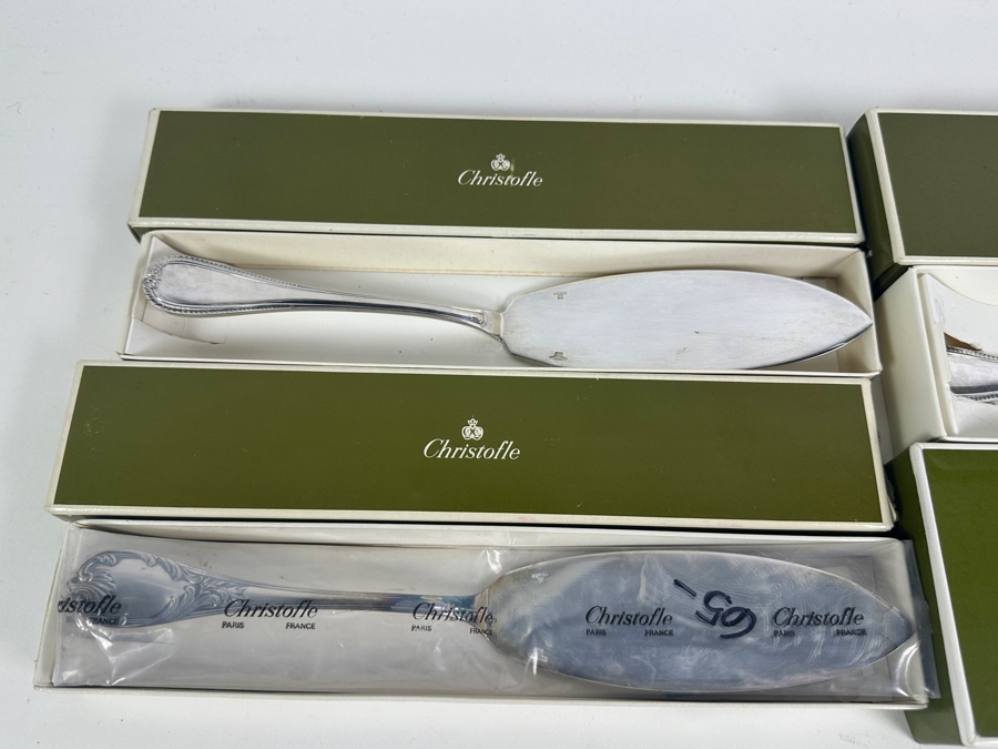 (2) Christofle Fish Serving Knives, (1) Christofle Fish Serving Fork & (1) Christofle Set Of 8 Place-Card Holders - All With Original Christofle Boxes [Photo 2]