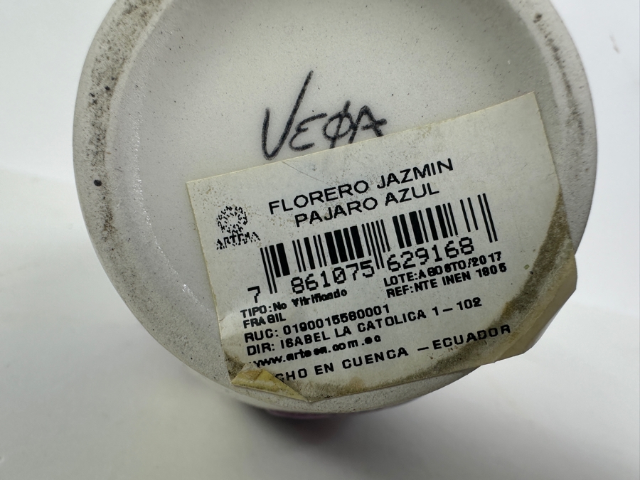 Eduardo Vega Hand Painted Peacock Vase Ecuador 8.5H [Photo 6]