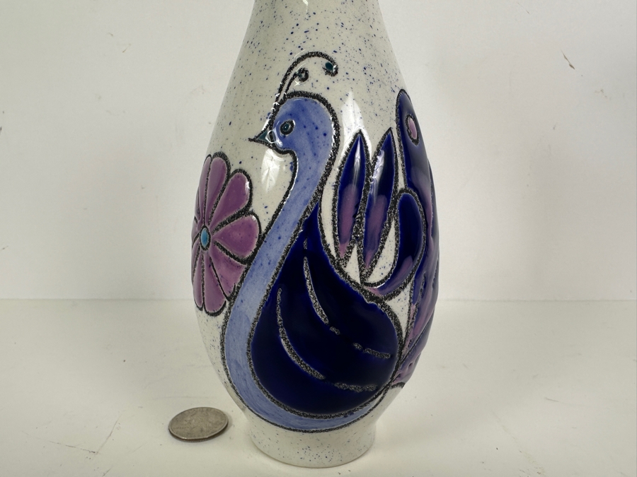 Eduardo Vega Hand Painted Peacock Vase Ecuador 8.5H [Photo 2]