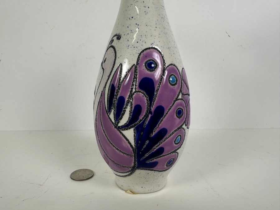 Eduardo Vega Hand Painted Peacock Vase Ecuador 8.5H [Photo 4]