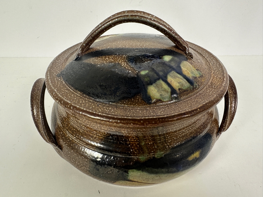 Signed Stoneware Lidded Art Pottery Bowl 8W X 5H [Photo 3]