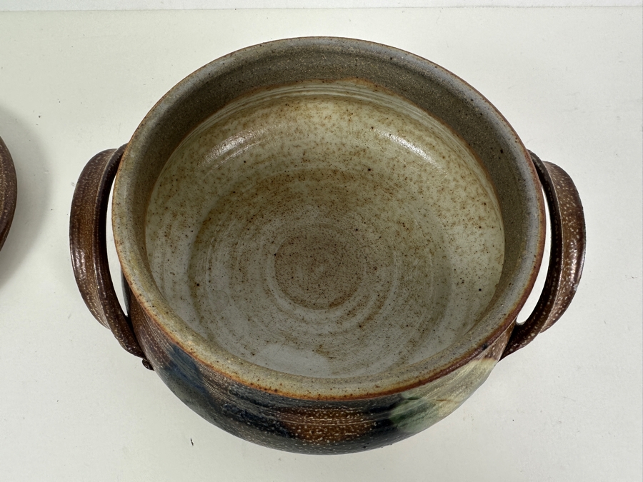 Signed Stoneware Lidded Art Pottery Bowl 8W X 5H [Photo 8]
