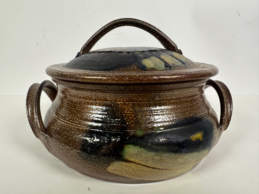 Signed Stoneware Lidded Art Pottery Bowl 8W X 5H [Photo 4]