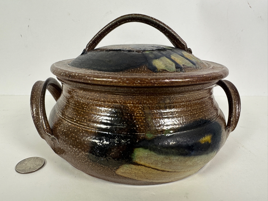Signed Stoneware Lidded Art Pottery Bowl 8W X 5H [Photo 5]