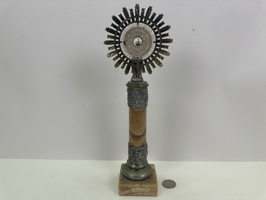 Vintage Our Virgin Mary Lady Of The Pillar Figure With Child Jesus Marble And Metal 12H [Photo 6]