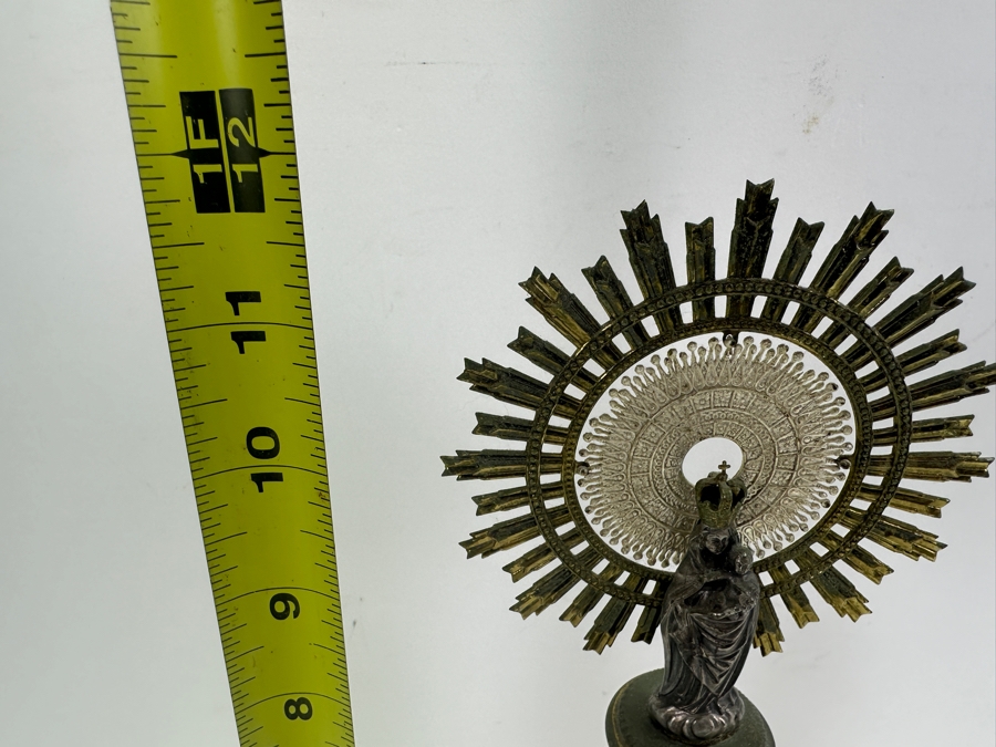 Vintage Our Virgin Mary Lady Of The Pillar Figure With Child Jesus Marble And Metal 12H [Photo 8]