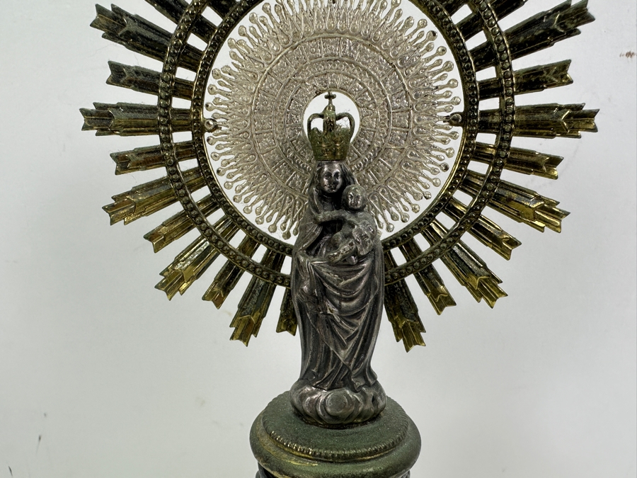 Vintage Our Virgin Mary Lady Of The Pillar Figure With Child Jesus Marble And Metal 12H [Photo 4]
