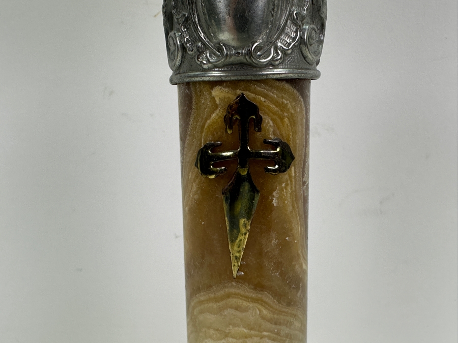 Vintage Our Virgin Mary Lady Of The Pillar Figure With Child Jesus Marble And Metal 12H [Photo 5]