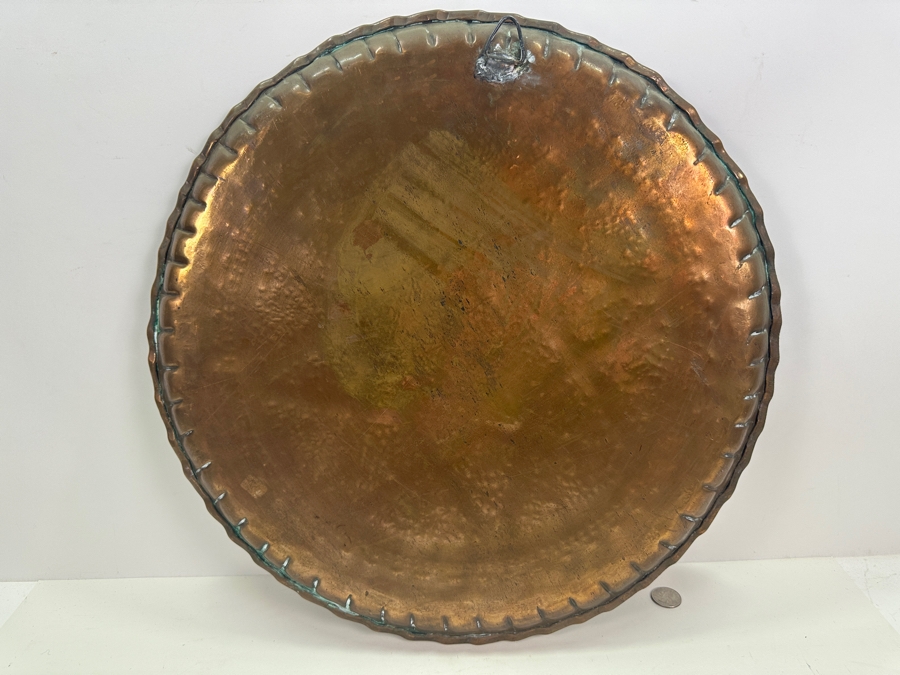 Antique Middle Eastern Moorish Copper Tray With Arabic Calligraphy Writing Hand Hammered With Detailed Engravings 18.5'W Weighs 6.6lbs [Photo 7]