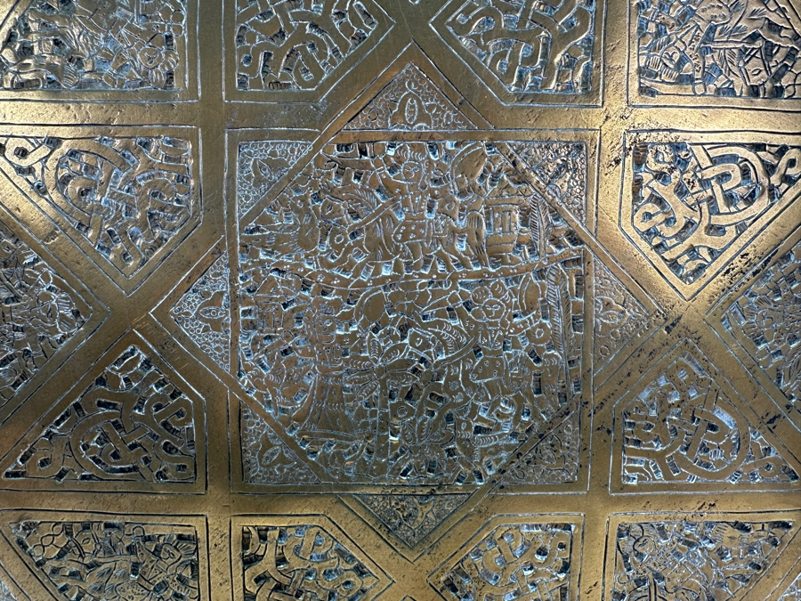 Antique Middle Eastern Moorish Copper Tray With Arabic Calligraphy Writing Hand Hammered With Detailed Engravings 18.5'W Weighs 6.6lbs [Photo 4]