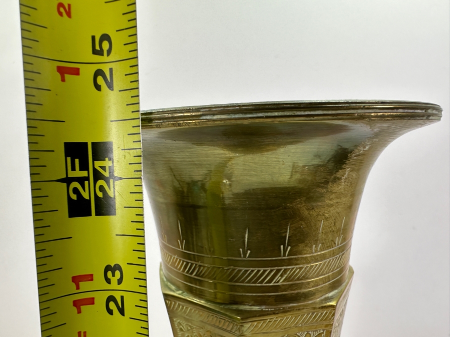 Vintage Engraved Free Standing Brass Candle Holder Lamp Base 24.5H [Photo 7]