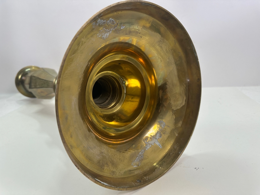 Vintage Engraved Free Standing Brass Candle Holder Lamp Base 24.5H [Photo 6]