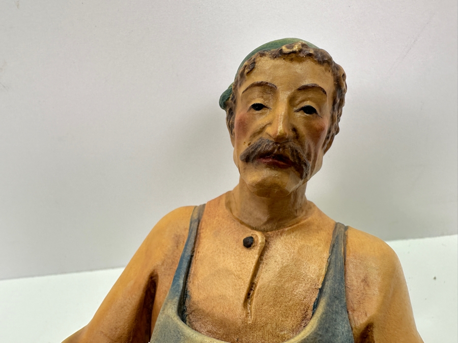 Pair Of Carved Wooden Hand Painted Figurines: Anri Italy Blacksmith 9.5H And Boy With Dog Eibl + Sohn By Tripar International Western Germany 5.5H [Photo 13]