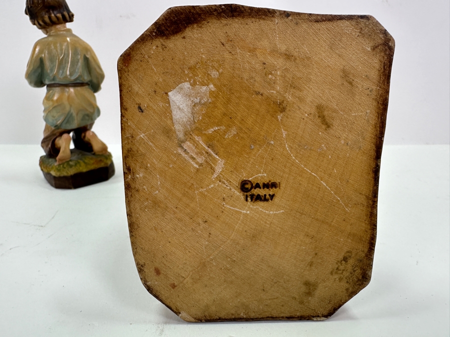 Pair Of Carved Wooden Hand Painted Figurines: Anri Italy Blacksmith 9.5H And Boy With Dog Eibl + Sohn By Tripar International Western Germany 5.5H [Photo 9]