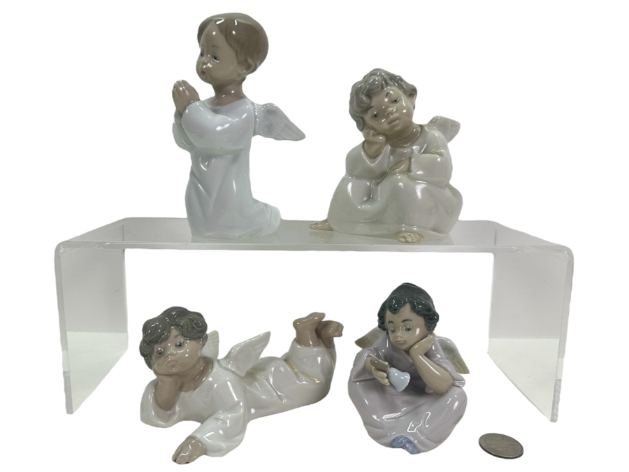 (4) Lladro Porcelain Cherub Angel Figurines