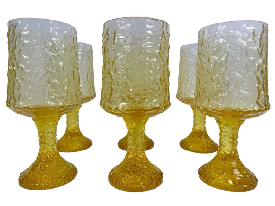 Hand Blown Lenox Crystal Impromptu Yellow Amber Stemware Glasses 7H