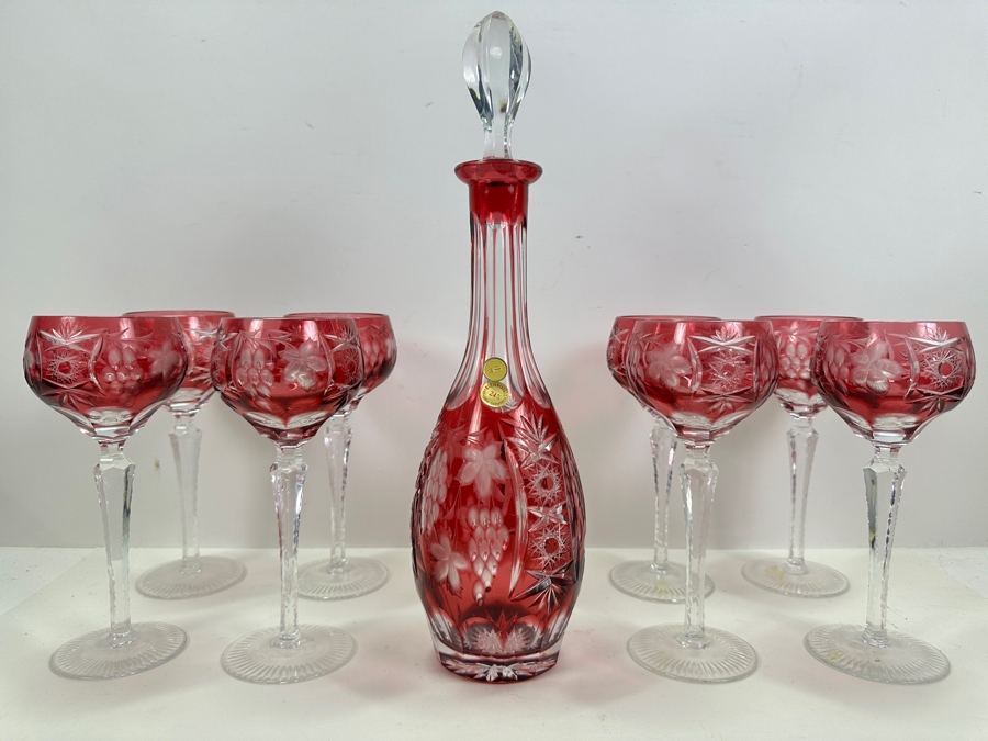 Berkeley House West Germany Crystal Decanter With Eight Stemware Glasses 8.5H [Photo 2]