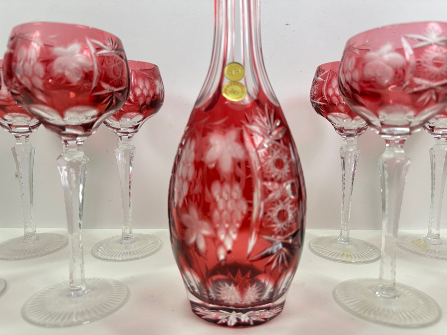 Berkeley House West Germany Crystal Decanter With Eight Stemware Glasses 8.5H [Photo 3]
