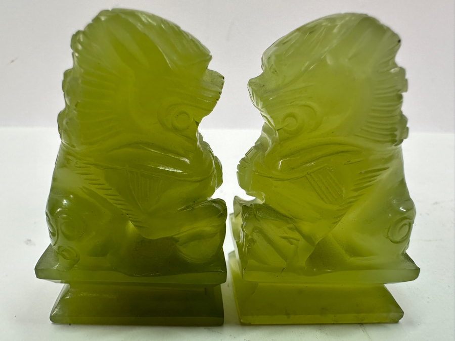 Vintage Small Pair Of Carved Stone Foo Dogs 2'H [Photo 10]