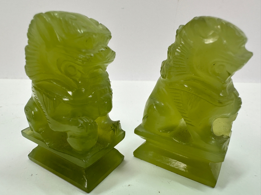 Vintage Small Pair Of Carved Stone Foo Dogs 2'H [Photo 7]