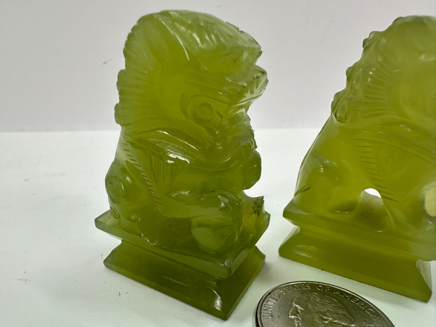 Vintage Small Pair Of Carved Stone Foo Dogs 2'H [Photo 4]