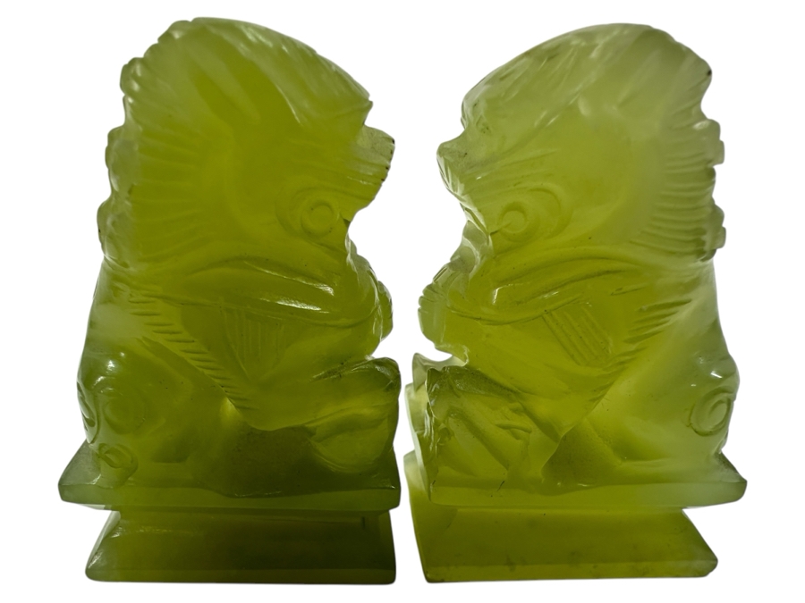 Vintage Small Pair Of Carved Stone Foo Dogs 2'H