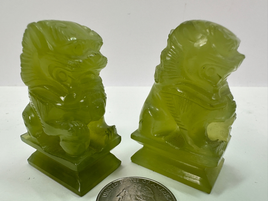 Vintage Small Pair Of Carved Stone Foo Dogs 2'H [Photo 3]