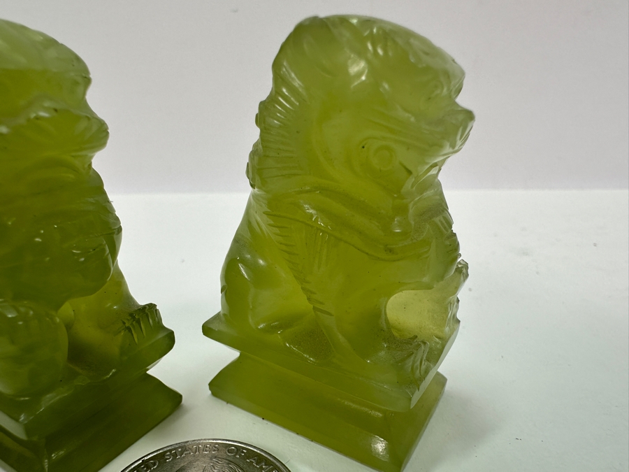 Vintage Small Pair Of Carved Stone Foo Dogs 2'H [Photo 5]