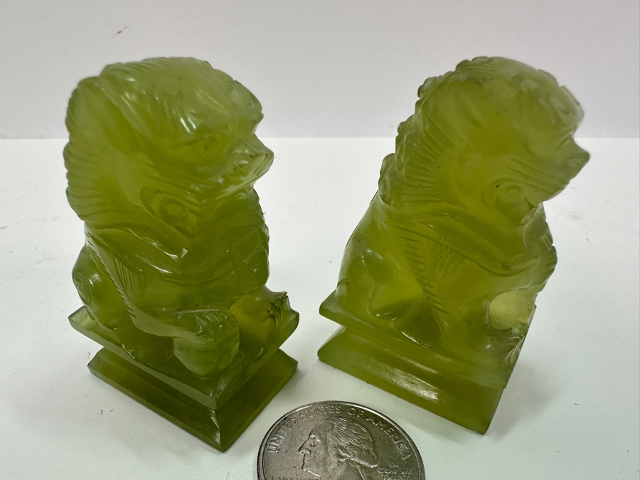 Vintage Small Pair Of Carved Stone Foo Dogs 2'H [Photo 6]