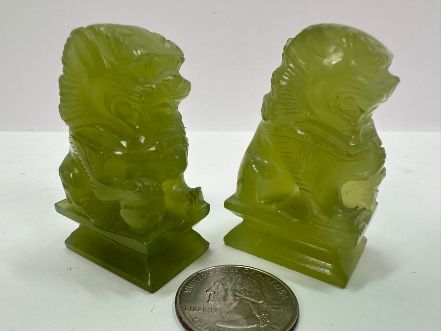 Vintage Small Pair Of Carved Stone Foo Dogs 2'H [Photo 2]