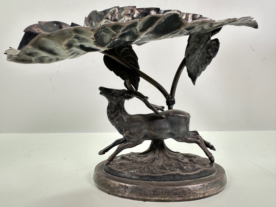 Antique Silverplate Calling Card Receiver With Figural Deer By The Middletown Plate Co. 9W X 5.5D X 7H [Photo 4]