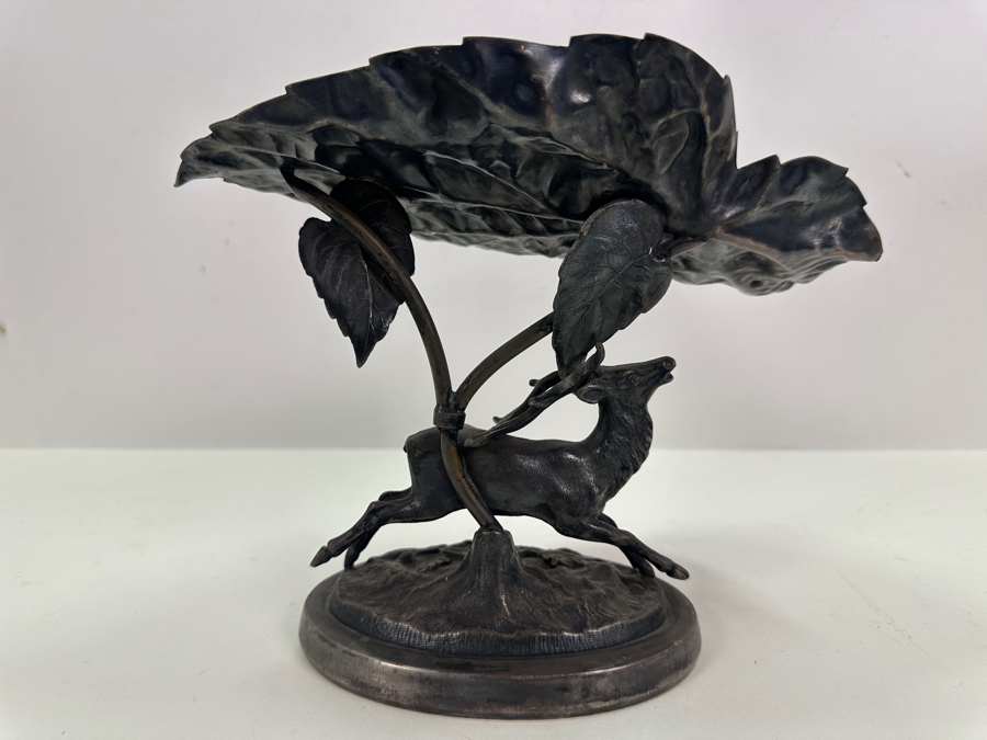 Antique Silverplate Calling Card Receiver With Figural Deer By The Middletown Plate Co. 9W X 5.5D X 7H [Photo 6]