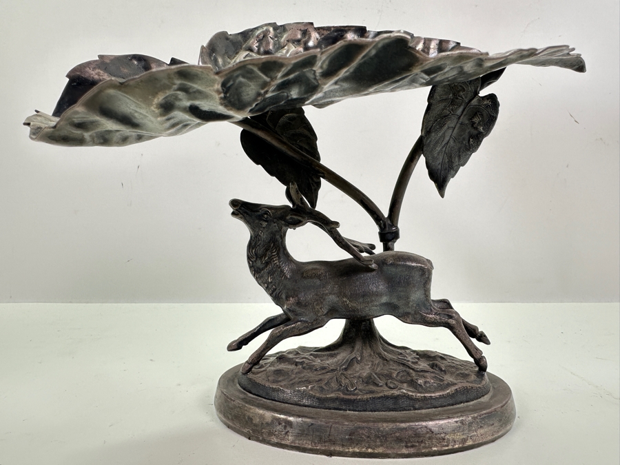 Antique Silverplate Calling Card Receiver With Figural Deer By The Middletown Plate Co. 9W X 5.5D X 7H [Photo 3]