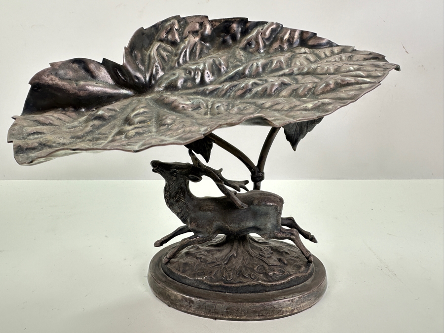Antique Silverplate Calling Card Receiver With Figural Deer By The Middletown Plate Co. 9W X 5.5D X 7H [Photo 2]