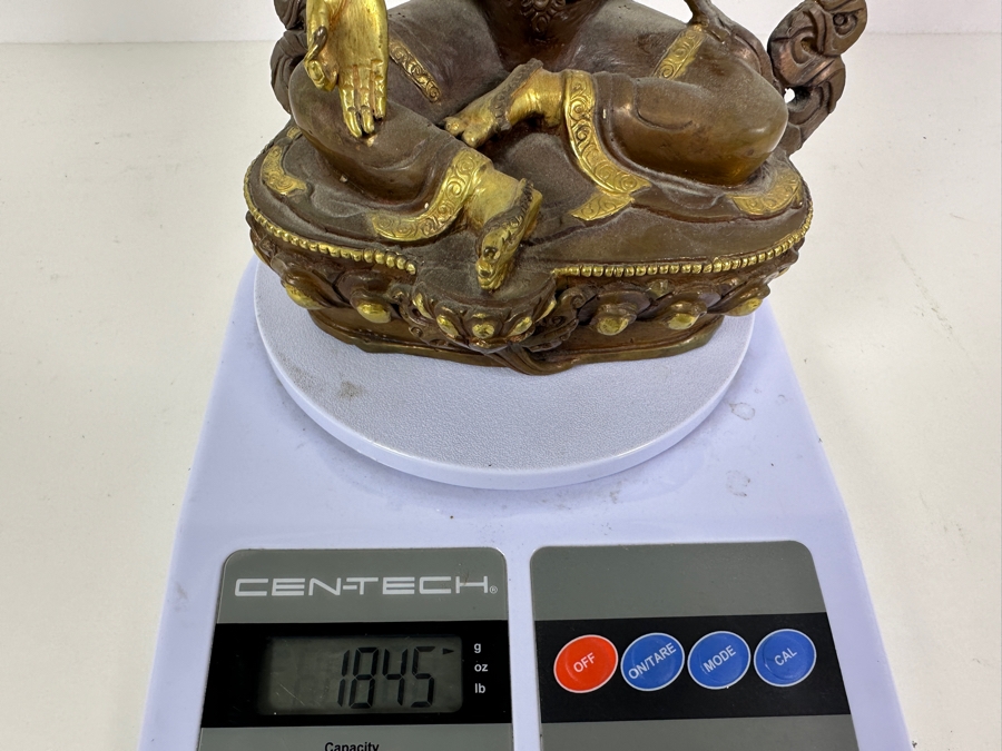 Tibetan Buddhism White Tara Gilt Bronze Brass Sculpture Signed Underneath 5.5W X 4D X 8.75H 1,845g 4.06lbs [Photo 15]