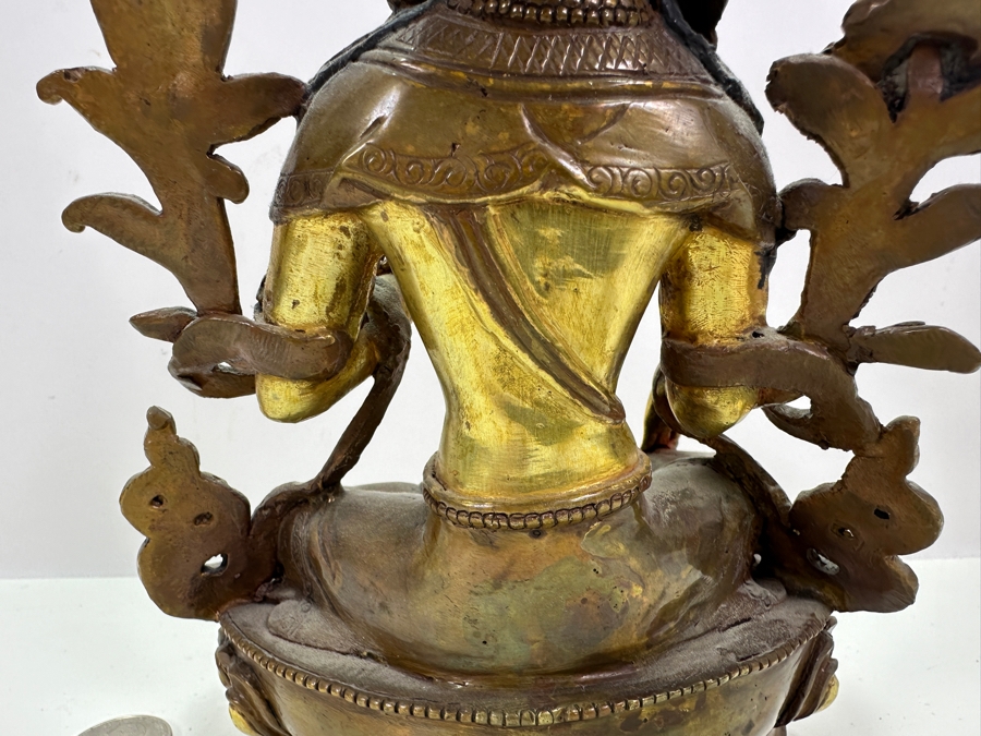 Tibetan Buddhism White Tara Gilt Bronze Brass Sculpture Signed Underneath 5.5W X 4D X 8.75H 1,845g 4.06lbs [Photo 11]