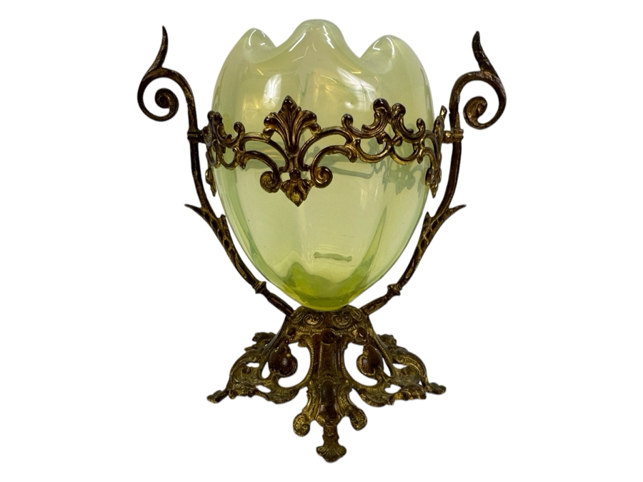 Antique Tulpenvase Tulip Hand Blown Bohemia Glass Vase With Original Gilt Mounting 6'H
